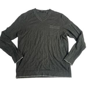 Hugo Boss Sweater V-neck Gray Cashmere & Cotton Slim Fit Blend Pullover size XXL